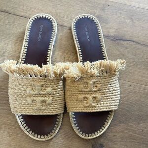 Tory Burch Tan Raffia Slide Sandals